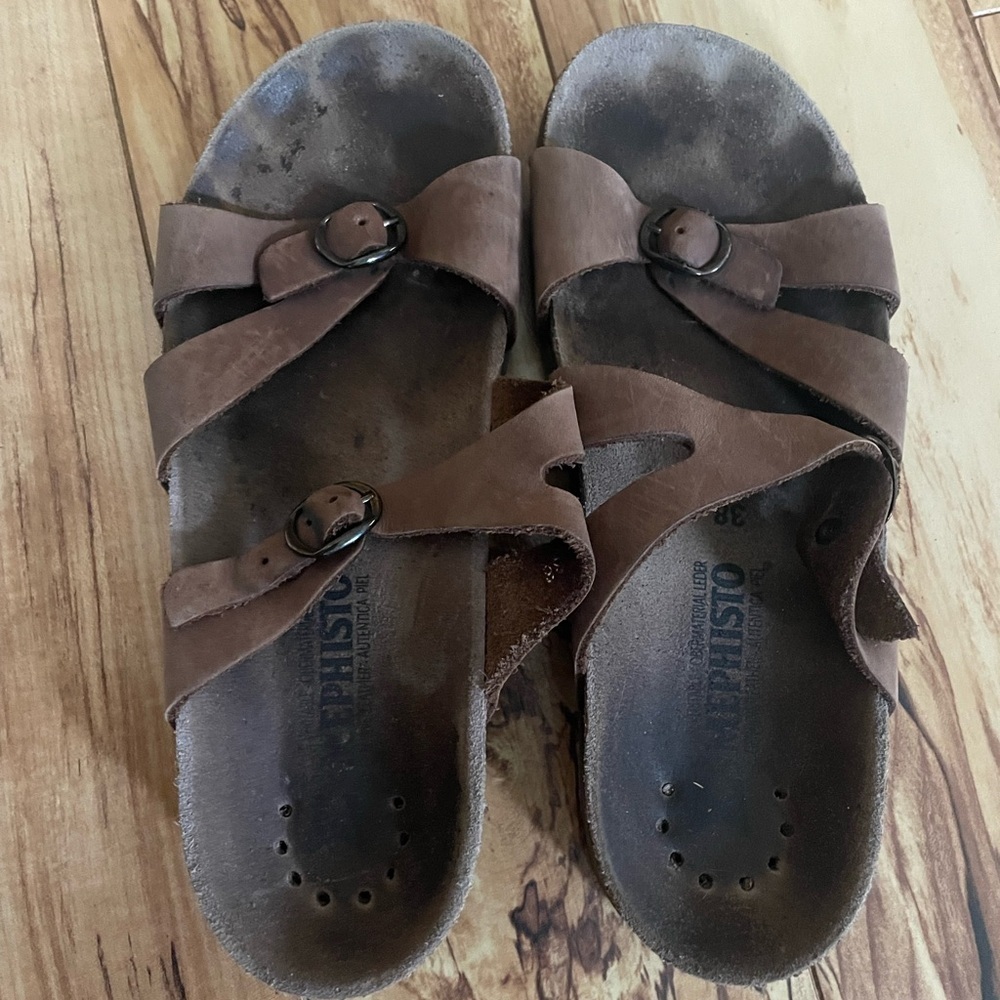 Used Brown Leather Sandals with Buckles